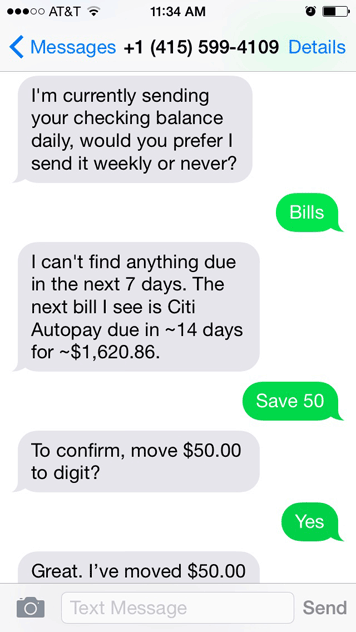 Examples of texts sent to and from Digit