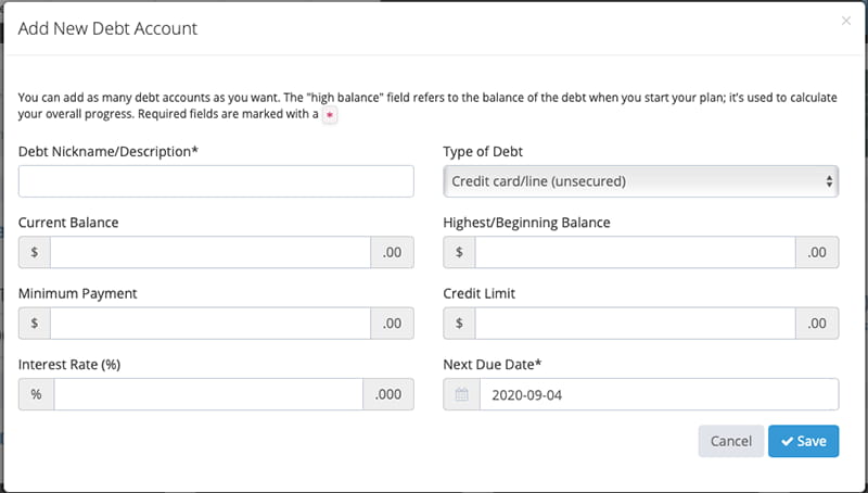 You can add unlimited loan and credit card debts.