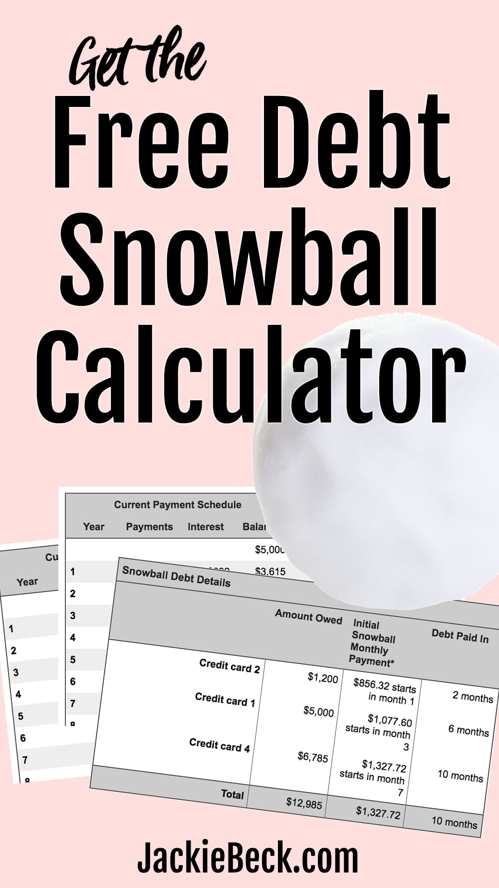 This free debt snowball calculator is a snap to use. It will show you how quickly you can become debt free, and more!